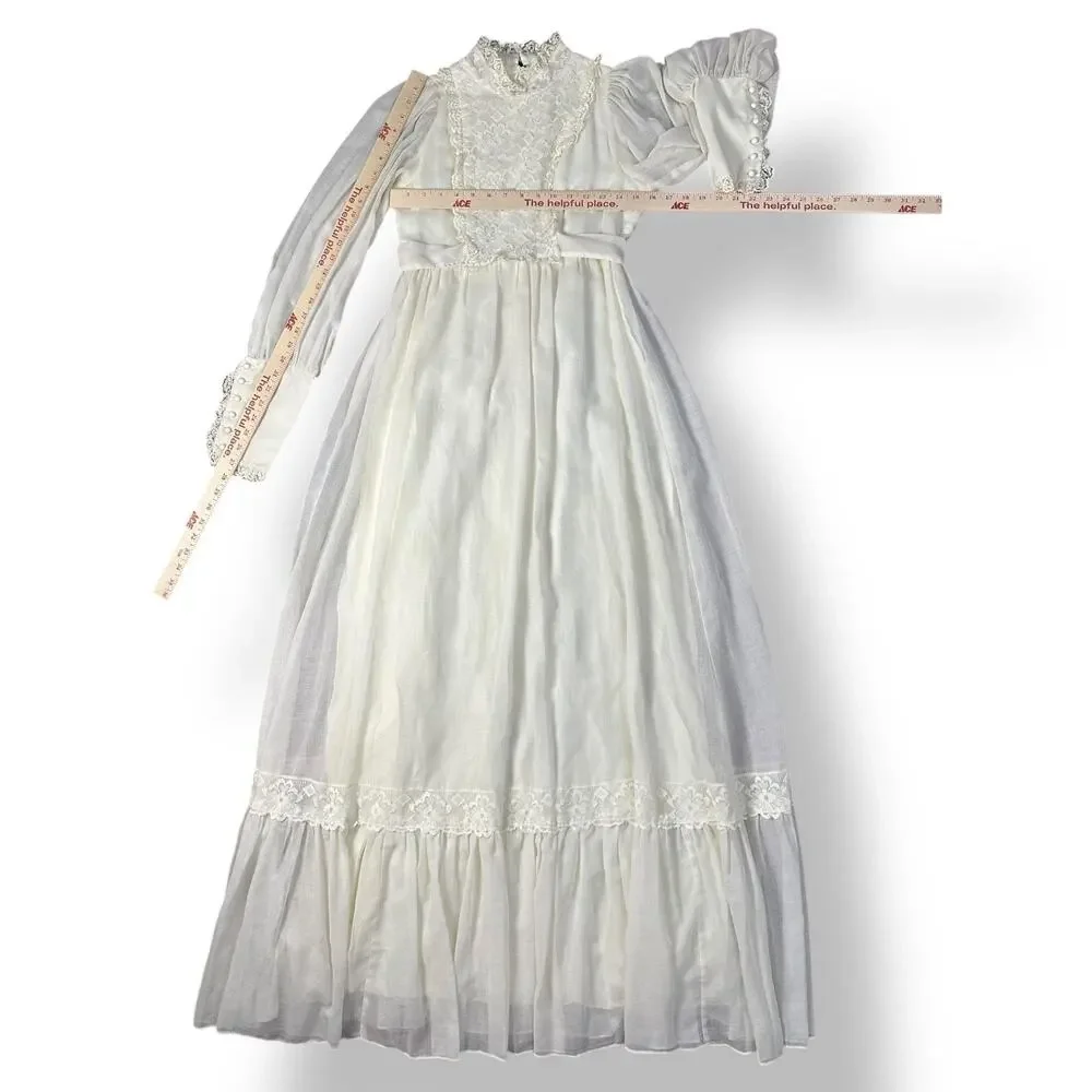 Candi Jones‎ California Vintage 70s Cream Lace Trim Prairie Wedding Dress Size S - Picture 4 of 14